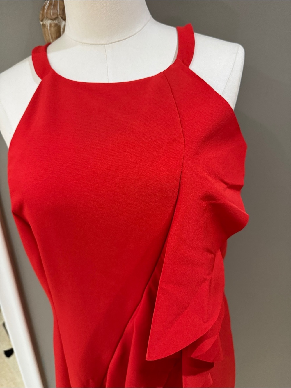 Vince Camuto Red Ruffle-Trim Midi Dress - Picture 2 of 6